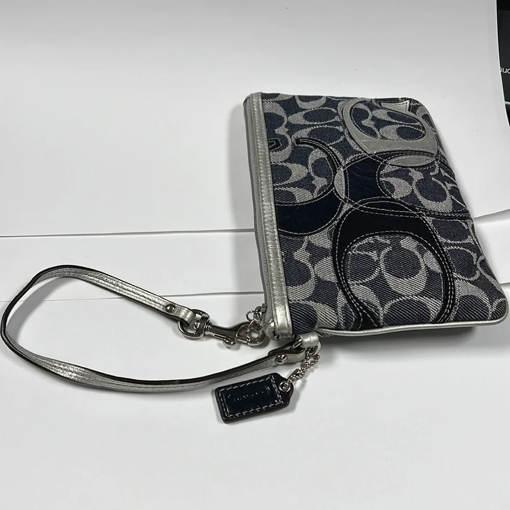 Coach Denim Canvas Large Zip Pouch Clutch Wristlet